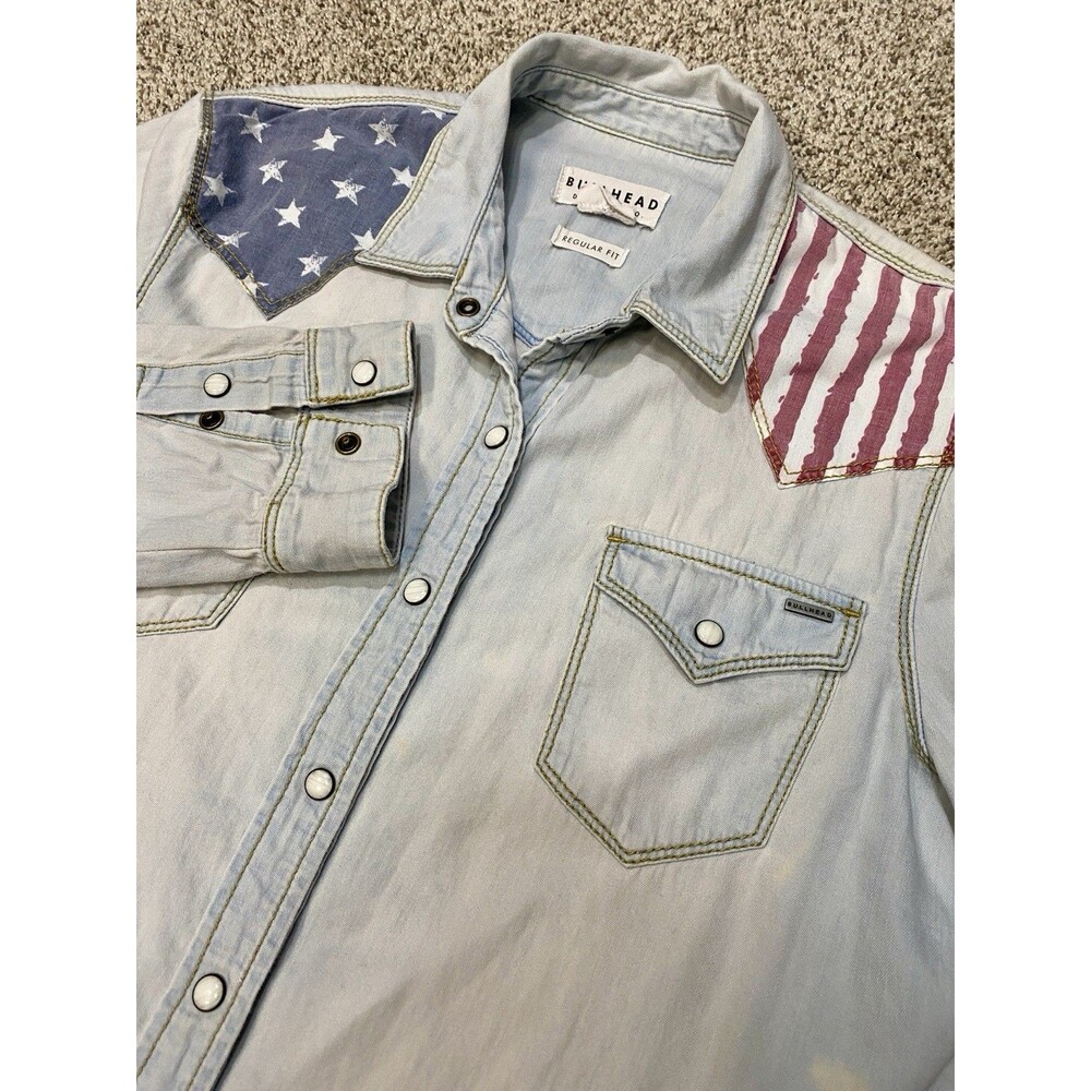 Bullhead Denim Co Pearl Snap Denim Shirt Men’s L American Flag Regular Fit